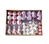 Niceminiwall 47 Pcs Babubles - 3/4/6cm Pink/White Christmas Balls Decor Shatterproof Tree Baubles - Treetop Star Hanging Snowflakes Pedant Balls Set W/String(Pink)