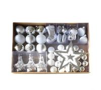 Niceminiwall 47 Pcs Babubles - 3/4/6cm Pink/White Christmas Balls Decor Shatterproof Tree Baubles - Treetop Star Hanging Snowflakes Pedant Balls Set W/String(Silver)