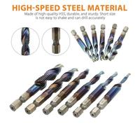 Niceminiwall 6-Piece -M10 Composite Hex Shank for HSS Metric Screw Thread Blue Tap Drill Bits Set for Wood, Plastic, Aluminum and Metal Processing with 1/4 Inch Quick Change