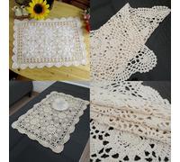 Niceminiwall babominimer Vintage Rectangle Cotton Crochet Lace Tablecloth 40x60cm, Handmade Hollow-Out Design, White or Beige, for Dining Table, Cafe, Restaurant or Photo Props