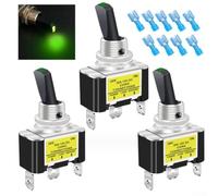 Niceminiwall Blue LED 12V 30A Waterproof Rocker Toggle Switch with Silver-Plated Terminals and Fire-Resistant Metal Body for Car, Boat, and Truck Applications - For SPST(green)