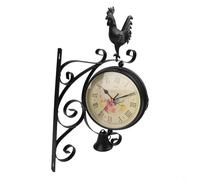 Niceminiwall Double-Sided Iron Wall Clock Black Garden Station Clock Silent Movement Home Living Room Decorative Clock 39x35x12cm Design For Living Room Decor Clear Display