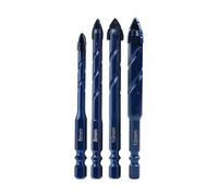 Niceminiwall Eccentric Spiral Drill Bit Set for Glass, Tile and Concrete with Carbide Tip and Hex Shank - 4-Piece Kit in 6mm, 8mm, 10mm and 12mm Sizes for