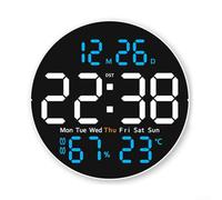 Niceminiwall LED Digital Wall Clock,with Remote Control Calendar Temperature Display,Auto Brightness Memory Function Home Office Decor Clock(Blue)