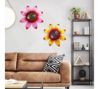 Niceminiwall Metal Flowers Wall Art Decor Set of 4, 3D Blooming Hanging Sculpture for Indoor Outdoor Use, Rust-Resistant Coated Metal, 12.5 cm Diameter, For Easy to(Pink+Blue+Green+Orange)