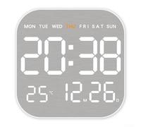 Niceminiwall Modern LED Digital Wall Clock with Large Display, Adjustable Brightness, Automatic Light Sensor, 12/24 Hour Format, Date and Temperature Display, Stylish(White shell)
