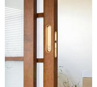Niceminiwall Oval Pocket Door Lock with Handle and Lock Cylinder, Zinc Alloy Sliding Door Hook Lock, Resistant Quiet Latch, Rotating Knob and Coin Slot Operation(Brushed Gold)