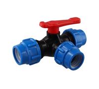 Niceminiwall PE 3-Way Ball Valve 20/25/32/40/50mm Plastic Pipe Fitting for Water Flow Control, No Welding Required, For Easy Installation, Black For + Blue(32mm)