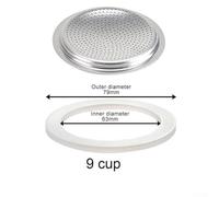 Niceminiwall Replacement Silicone Gasket Seal Ring and Filter Set for for Coffee Espresso Maker Moka Pot, Soft Flexible Rubber Sealing Accessory Compatible with(9 Cup+Sieve)