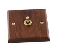 Niceminiwall Retro Walnut Wood Toggle Light Switch Brass Lever Wall Mounted Electrical Outlet Double Control for Ceiling Fan Home Improvement 86x86mm(1 Gang)