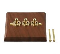Niceminiwall Retro Walnut Wood Toggle Light Switch Brass Lever Wall Mounted Electrical Outlet Double Control for Ceiling Fan Home Improvement 86x86mm(3 Gang)