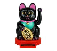 Niceminiwall Solar Powered Automatic Waving Lucky Cat Ornament 5 Inch Maneki Neko Figurine with Swinging Arm for for Home Office Car for for Shop Decoration Feng Shui Wealth and(Black)