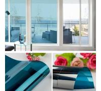 Niceminiwall Two Way Mirror Film for Privacy 50cm x 200cm Silver+Blue Reflective Glass Sticker Heat Insulation Anti Scratch Static Cling PET