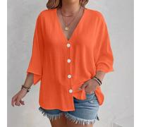 Niceminiwall Women's V-Neck Cardigan, Button Down, Pleated Detail | For Summer Holidays, Lightweight & Breezy, Perfect for Ladies, Three-Quarter Sleeves, Pure Colours
