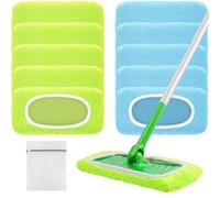 Nicemiya 10 Pack Reusable Mop Pads Compatible with Flash Speed Mop & Swiffer Sweeper Mop, Microfiber Washable Speed Mop Refill Wipes, Dry & Wet Sweeping Mopping Cloths (Yellow-Green + Sky Blue)