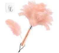 Nicemiya 13.5 Inch Pink Ostrich Feather Duster - Wooden Handle, Fluffy Natural Genuine Feathers, Ideal for Home, Car, Office Cleaning, Reusable Decorative Duster （13.5 inch, Pink）