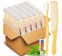 NICEMOVIC Disposable Toothbrushes Bulk Pack of 100 with Toothpaste and Comb Individually Wrapped - Disposable Toiletries Kit Travel Size