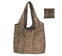 NiceNaiils Leo Shopping Bag, Foldable, Large, Reusable Shopper Bag with Leopard Pattern, Mini Maxi Shopper Maximum Load 15 kg, Water-Repellent Fabric Bag for Shopping and Travel