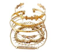 NiceNaiils Pack of 7 Golden Boho Bangles for Women, Fortune teller Accessories, Stackable Vintage Bracelets, Fortune Teller, Pirate and Belly Dancer Jewellery, Multilayer Wrist Jewellery Gift