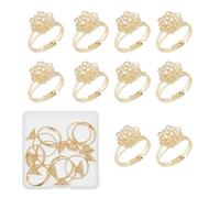 NICENEEDED 10 PCS Gold Brass Filigree Ring Settings, Adjustable, 14K Gold Plated, Jewelry Making Components