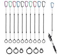NICENEEDED 10 Sets Pen Leash Clipboard Lanyard, 8.6 Inch Anti Lost Black Lanyard with Chain, Spring Snap Hook Pen Silicone Ring Buckle for Office Supplies