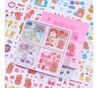 NICENEEDED 100 Sheets Cute Cartoon Animal Stickers 80 X 80 MM Transparent PET Scrapbooking Clipping DIY sticker Decals for Journaling Planners Collage Junk Journal