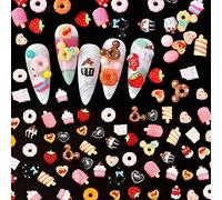 NICENEEDED 100Pcs 3D Flatback Resin Sugar Nail Art Charms, Sweet Candy Icecream Nail Slime, Assorted Styles Charms Nail Accesories for Nail Design Jewelry Making DIY Crafts