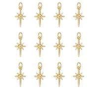 NICENEEDED 12 PCS 18K Gold Plated North Star Charms, 0.65 x 0.35 Inch Polaris Star Pendants, Brass Vintage Celestial Charms with Jump Rings for DIY Bracelet Necklace Jewelry Making