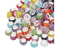 NICENEEDED 120 PCS 3 Hole Rhinestone European Beads, 12 mm Large Hole Rondelle Spacer Beads, Shiny Crystal Diamond Hair Decoration for Bracelet Snake Chain Charm