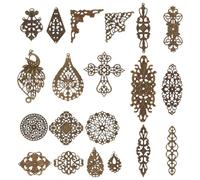 NICENEEDED 120 PCS Filigree Connector Charms, Hollow Flower Wrap Charm Pendant Connector, Vintage Antique Bronze Filigree Findings Embellishments for DIY Hairpin Necklace Earring Jewelry Making