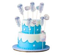 NICENEEDED 15 PCS Cake Topper Decor Stickers with Wooden Stick, Under the Sea Theme Jellyfish Seashells Cake Decoration, Colorful Glitter PET Decor for Birthday