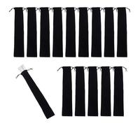 NICENEEDED 15 Pcs Velvet Folding Hand Fan Bags, Black Hand Fan Pocket with Drawstring, 14.2 x 2.8 Inches Multi-function Protector Sleeve Cover for Folding Fan Party Wedding Favor Supplies