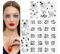 NICENEEDED 15 Sheets Spider Web Temporary Tattoos, Fake Face and Eyeliner Eye Shadow Tattoos Sticker, Halloween Makeup Kit For Men Women Scary Spiderweb Decals
