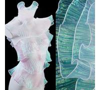 NICENEEDED 15 Yards Ruffle Pleated Chiffon Trim, Retro Organza Tulle Fabric, Iridescent Applique Trim Sheer Ribbon Lace Fabrics for DIY Wedding Dress Clothing Sewing Craft Curtain Home Decor