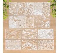 NICENEEDED 16 PCS Mixed Stencils for Painting, 11 x 7.09 Inch Wood Grains Flower Texture Templates, Spider Web Layering Spray Paint Stencils Kit on Cake Card DIY Wood Furniture Canvas Paper
