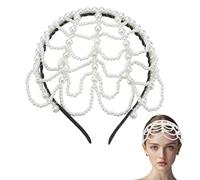 NICENEEDED 1920s Pearl Cap Headpiece, Roaring 20s Headbands Flapper Cap for women, Head Chain Hair Accessories for Wedding Bridal Cosplay Halloween Art Decor Party