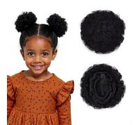 NICENEEDED 2 Pack Afro Puffs, Drawstring Ponytail with Bangs, Short Curly Clip in Wrap Ponytail Curly Bun Hair Extensions Clip On Kinky Updo Hairpieces for Black Women Halloween