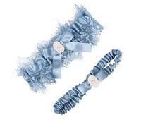 NICENEEDED 2 PCS Bridal Wedding Garter Set for Bride, Stretchy Soft Lace Band Blue Lace Garter Belt Set Lace Leg Garter Belt, Flower Wedding Garter for Women