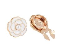 NICENEEDED 2 PCS Button Covers for Women, Blouses Cufflinks with Camellia Flower and Faux Pearl, Golden Base Rose Cufflinks Clip on Button Covers for Mens Dress Shirt Tux Shirt