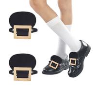 NICENEEDED 2 PCS Colonial Shoe Buckle, Historical Gold Metal Shoe Buckle with Elastic Strap for Men and Women, Shoes Costume Accessory for Pilgrim and Fancy Dress