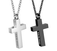 NICENEEDED 2 PCS Cremation Cross Necklace for Ashes, Cross Urns Locket Pendant, Ashes Holder Necklace Stainless Steel Memorial Jewelry Hanging Ornament - With Me Always (Sliver Black)