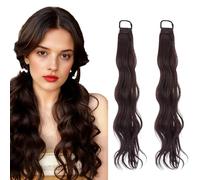 NICENEEDED 2 PCS Curly Ponytail Extension with Elastic Tie, Synthetic Natural Wavy Hairpiece, Wave Fake Ponytail Hairpieces for Women Daily Wear（Brown）