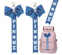 NICENEEDED 2 PCS Glitter Cheer Bow Keychain, Cheerleader Pin Me Bow Keychain for Backpacks, Blue Cheer Ribbon Keychains with Rhinestones Bows Pins Holder Spirit Gift