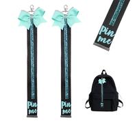 NICENEEDED 2 PCS Glitter Cheer Bow Keychain, Cheerleader Pin Me Bow Keychain for Backpacks, Cyan Cheer Ribbon Keychain with Rhinestones Bow Pin Holder Spirit Gifts for Cheerleaders