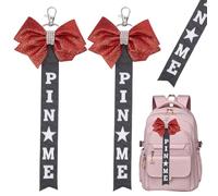 NICENEEDED 2 PCS Glitter Cheer Bow Keychain, Cheerleader Pin Me Bow Keychain for Backpacks, Red Black Cheer Ribbon Keychains with Rhinestones Bows Pins Holder Spirit Gift