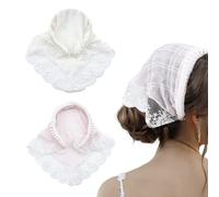 NICENEEDED 2 PCS Hair Scarf Headband, Beige Pink Triangle Lace Head Kerchief Boho Countryside Head Coverings, Non Slip Hairs Accessories for Women Taking Photo