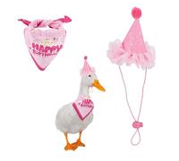 NICENEEDED 2 PCS Happy Birthday Goose Outfit, Balloon Style Lawn Goose Outfits with Glitter Birthday Hat and Bandana, Goose Clothes for 23" 17" Cement Plastic Duck Decoration