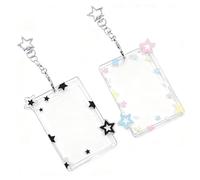 NICENEEDED 2 PCS Kpop Star Photocard Holder Keychain, Portable Badge Holder with Keyring Transparent Photocards Protective Cover, Acrylic Photo Card Holder for Idol Card Credit ID Bank Card