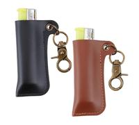 NICENEEDED 2 PCS Leather Lighters Case Holder, BIC Standard Size Lighters Sleeve Cover, Leather Case Pouch with Metal Horseshoe Shackles for Keychain Pendant(Black, Brown)
