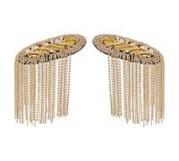 NICENEEDED 2 PCS Metal Tassel Shoulder Epaulettez, Gold Rhinestone Beaded Epaulettes, Link Chain Shoulder Pads with Pins, Boards Badge Brooch for Men Women Uniform Costume Accessories